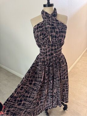 Halter limited edition loco Lindo 1940’s keyhole black Dress Pink Grid Print